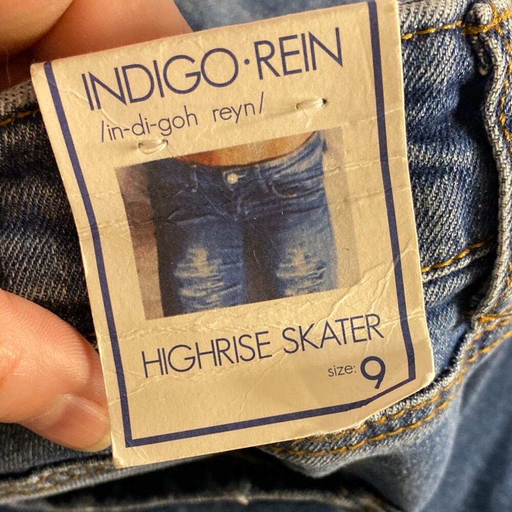 Y2K Grunge Distressed Wide Leg Blue Denim Jeans Indigo Rein Size 9 W28 L32 - Picture 6 of 6